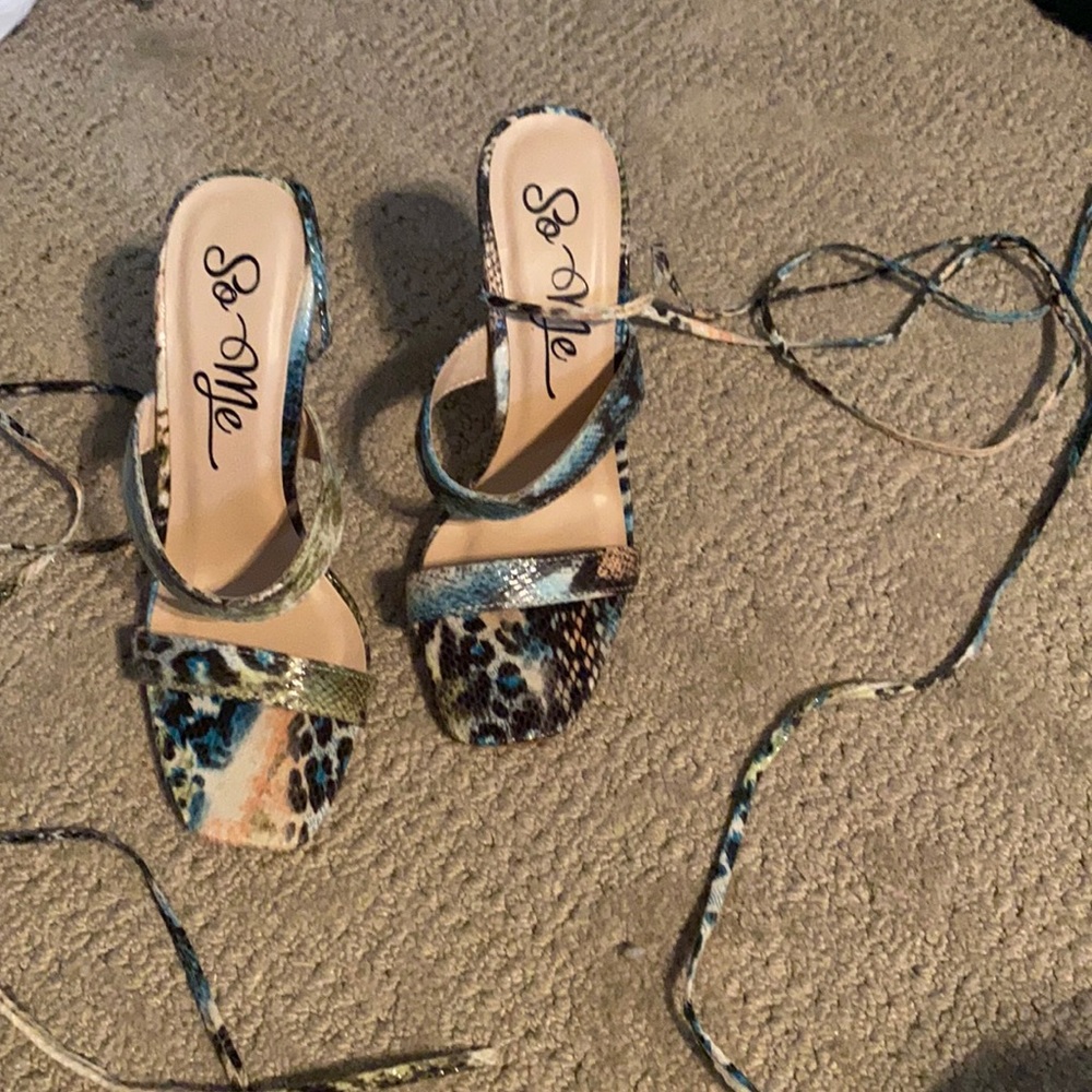 Snake Skin Lace-Up Heels